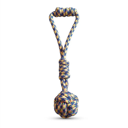 Rope Ball Dog Toy with Handle for Tug, Chew & Fetch Play - Multicolor (Blue, Green & Pink)