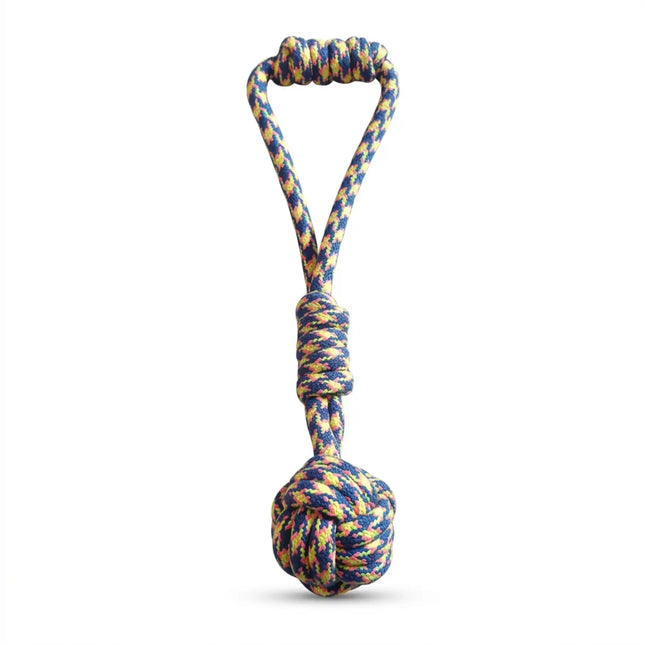 Rope Ball Dog Toy with Handle for Tug, Chew & Fetch Play - Multicolor (Blue, Green & Pink)