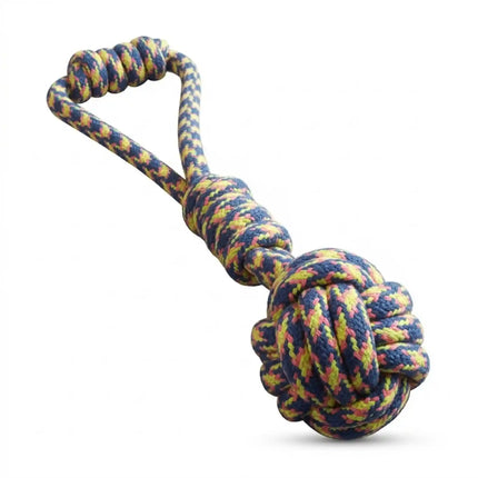 Rope Ball Dog Toy with Handle for Tug, Chew & Fetch Play - Multicolor (Blue, Green & Pink)
