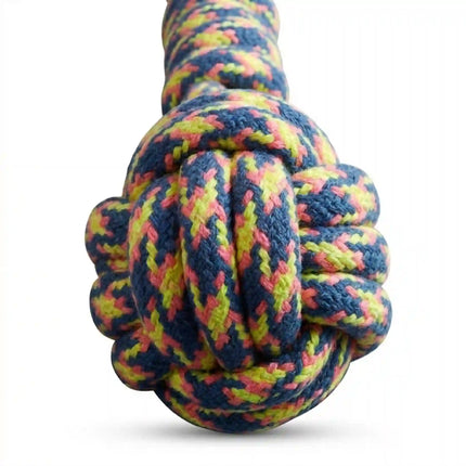 Rope Ball Dog Toy with Handle for Tug, Chew & Fetch Play - Multicolor (Blue, Green & Pink)