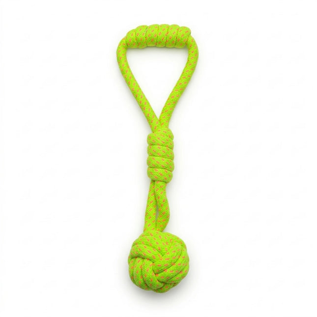 Rope Ball Dog Toy with Handle for Tug, Chew & Fetch Play - Neon Green & Orange