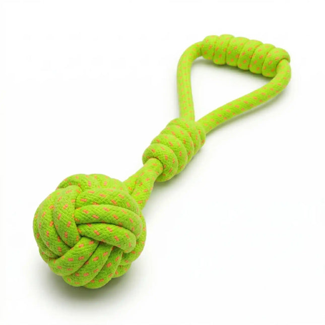 Rope Ball Dog Toy with Handle for Tug, Chew & Fetch Play - Neon Green & Orange