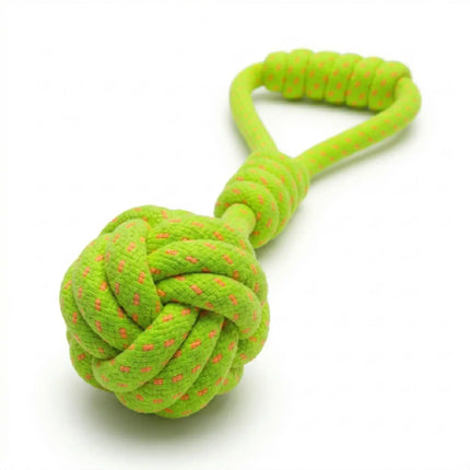 Rope Ball Dog Toy with Handle for Tug, Chew & Fetch Play - Neon Green & Orange