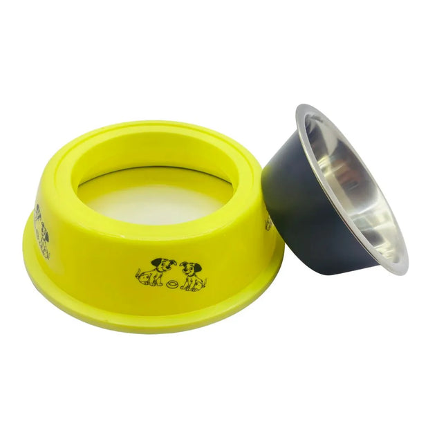 Dog Printed Pet Food Bowl - Large - Yellow
